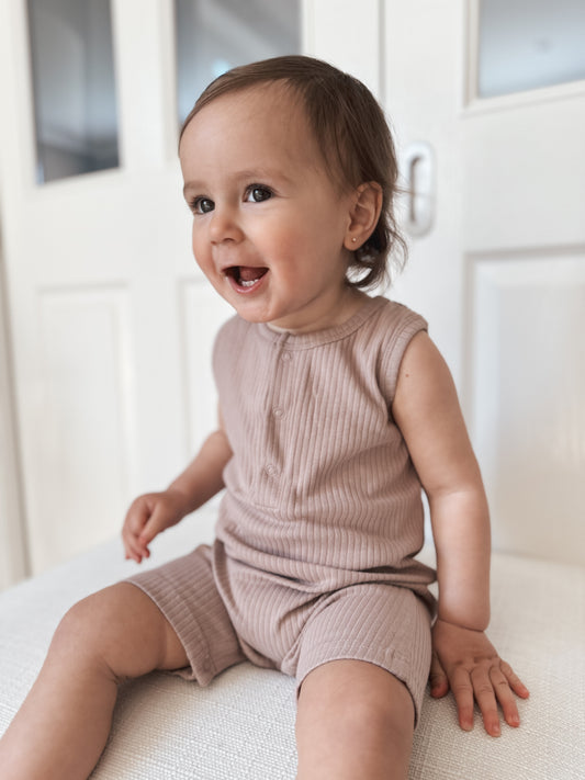 Mauve Ribbed Sleeveless Bodysuit