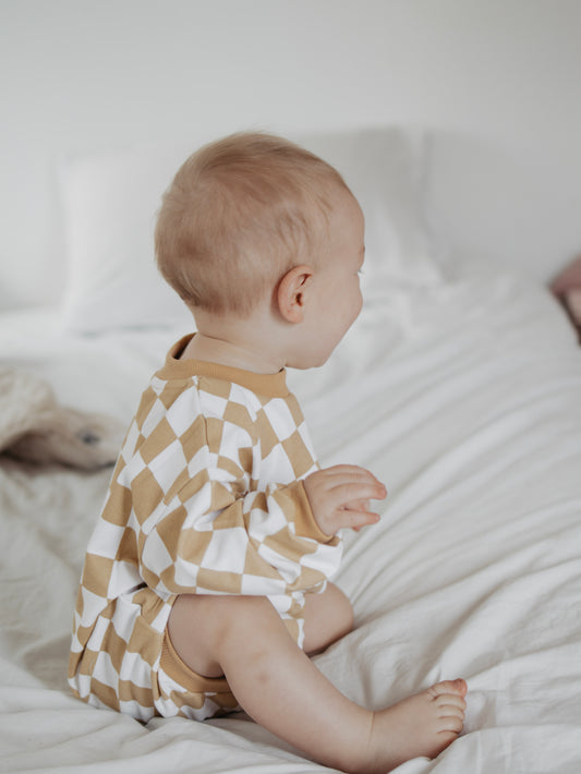 Mustard Checkered Organic Cotton Romper
