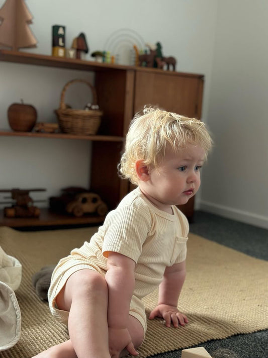 Buttercream Ribbed Organic Cotton T Shirt & Short Set