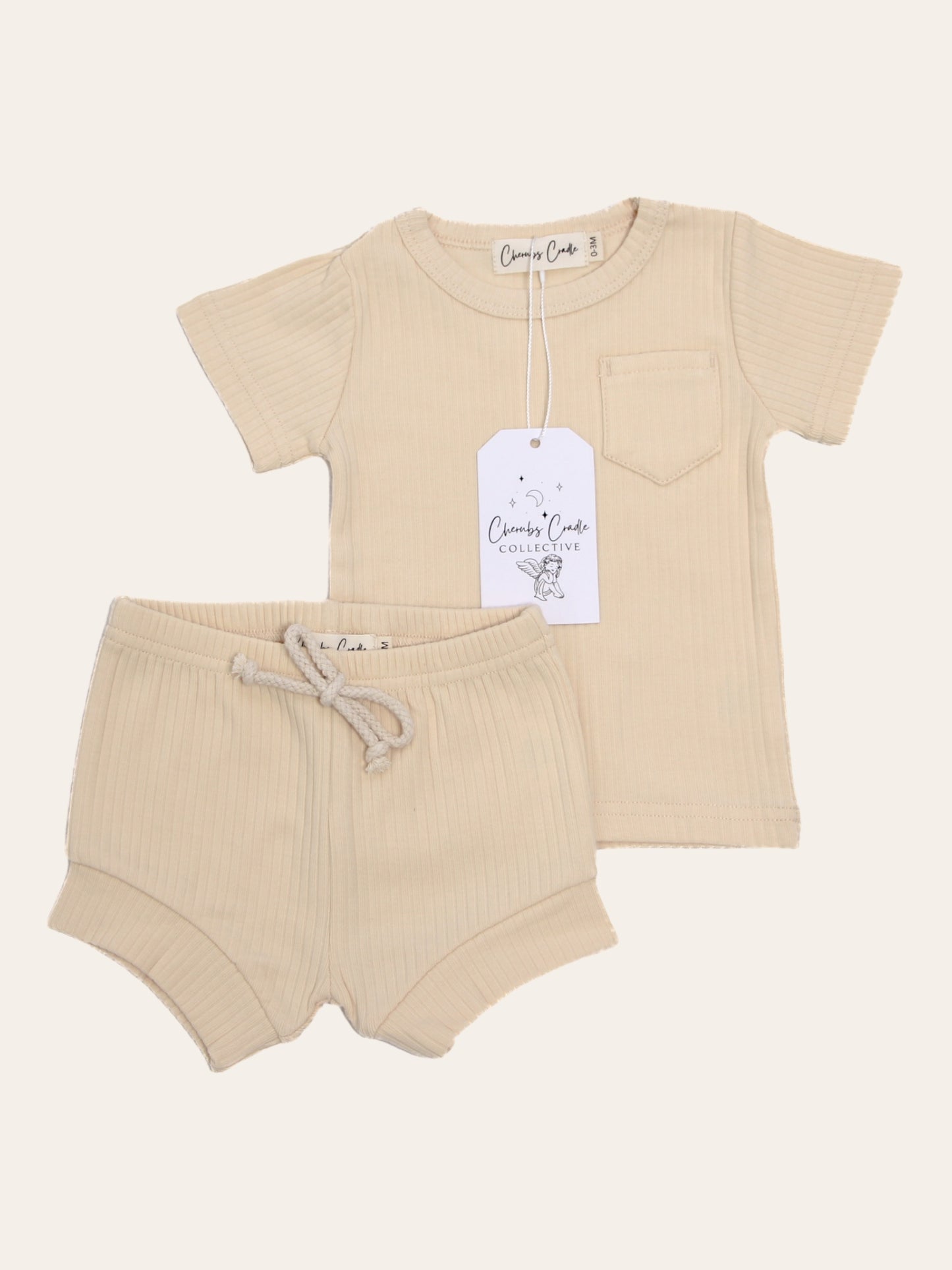 Buttercream Ribbed Organic Cotton T Shirt & Short Set