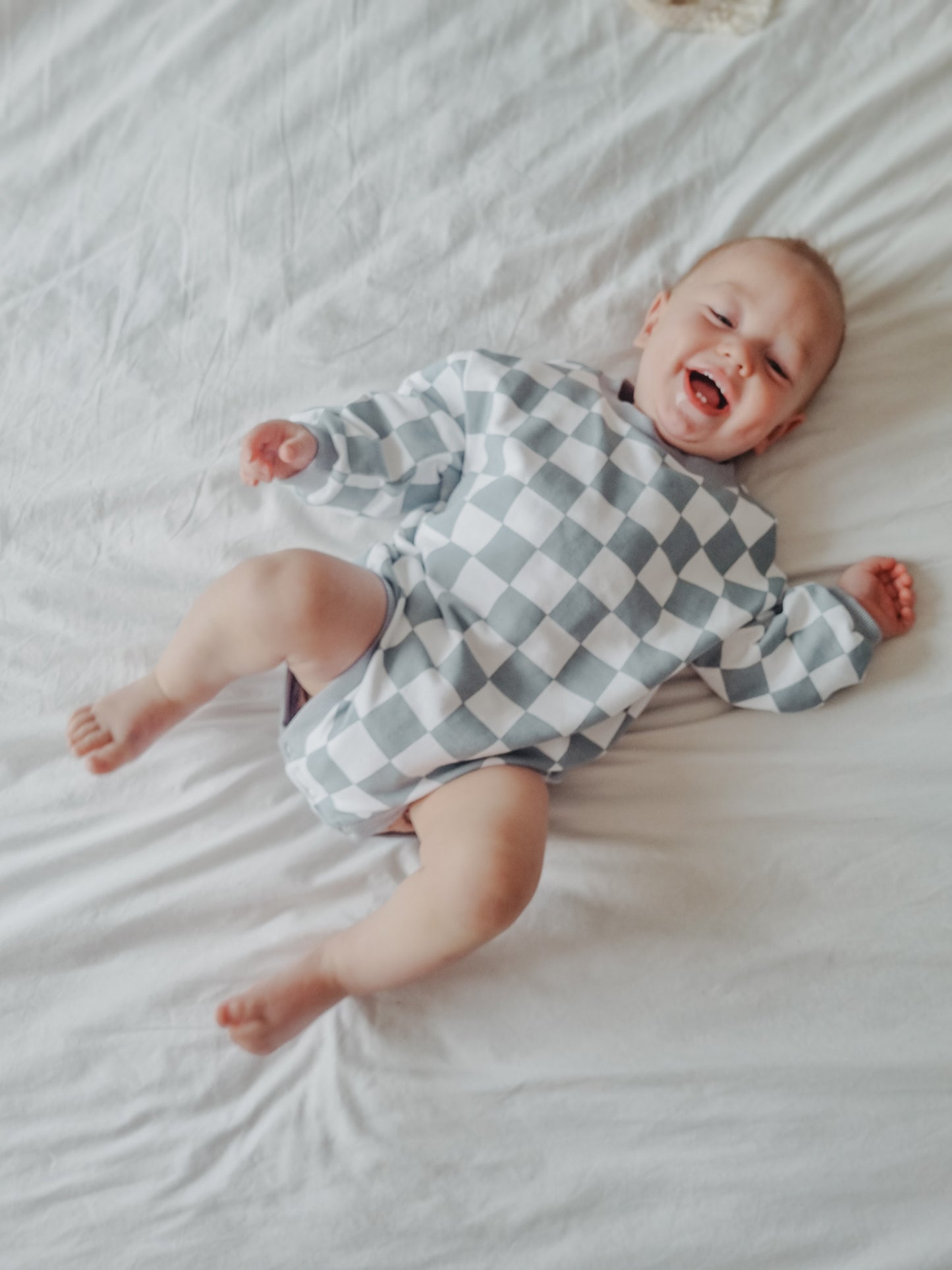 Stone Checkered Organic Cotton Romper