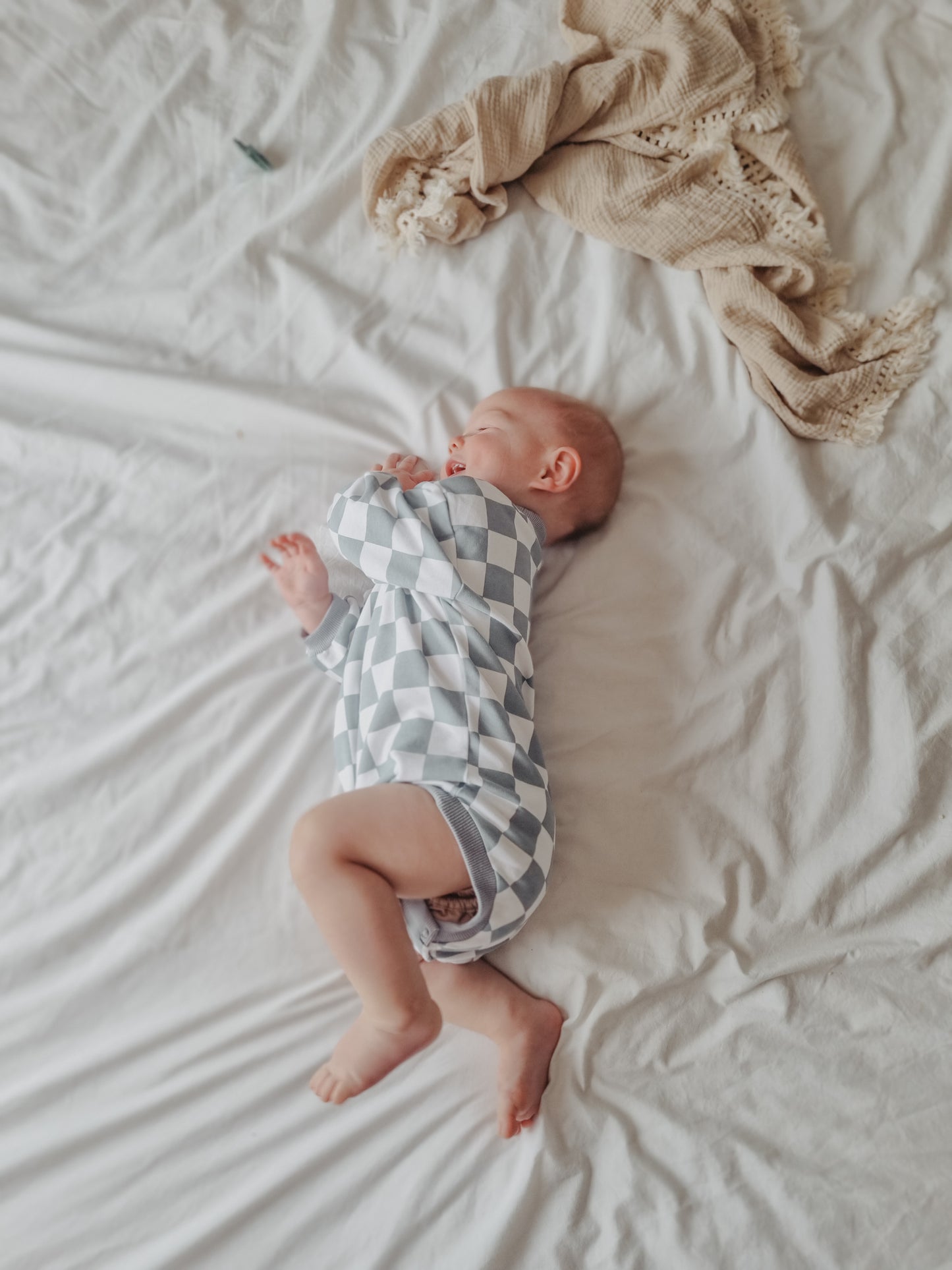 Stone Checkered Organic Cotton Romper