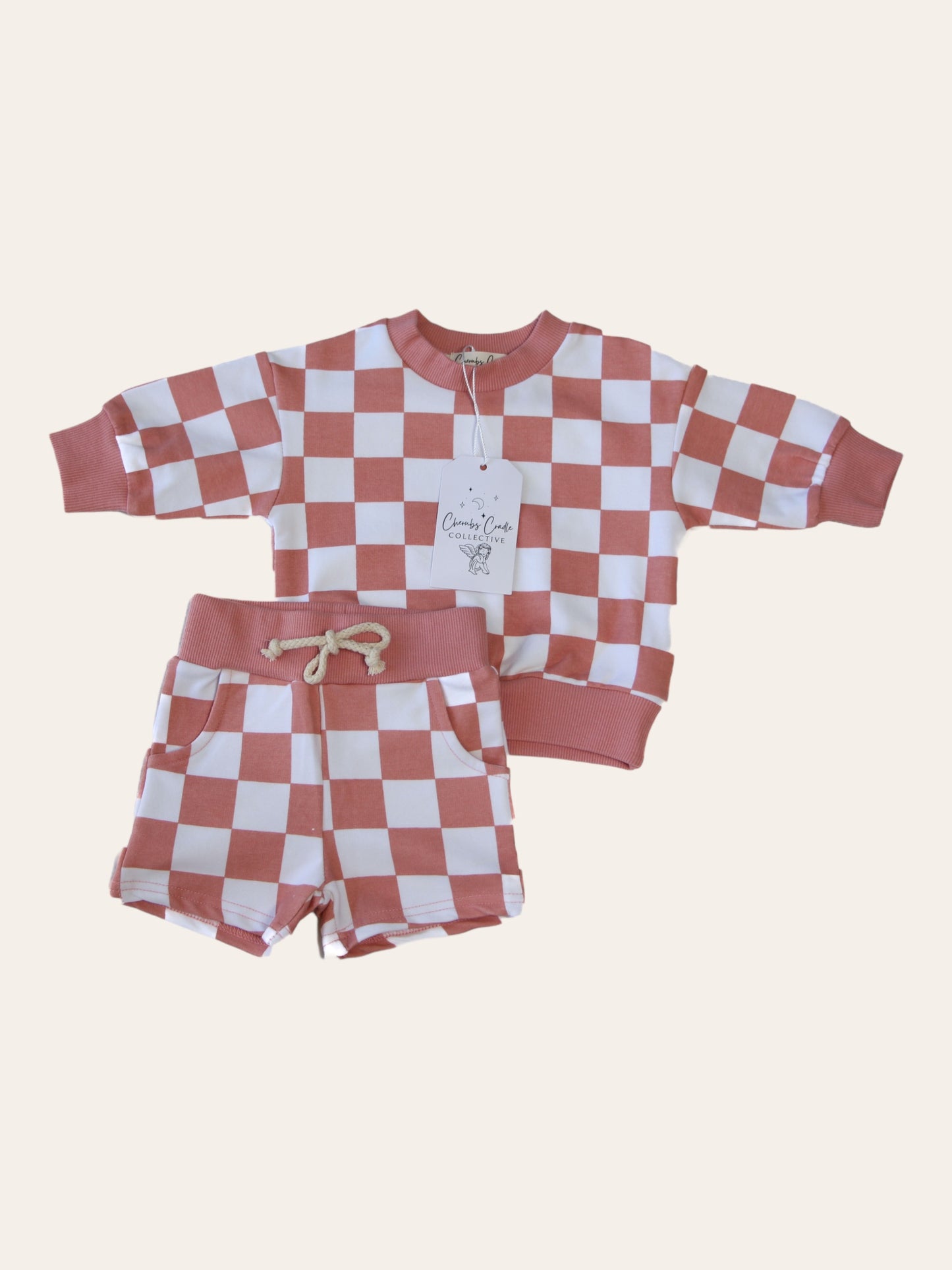 Berry Checkered Organic Cotton Sweatshirt & Short Set