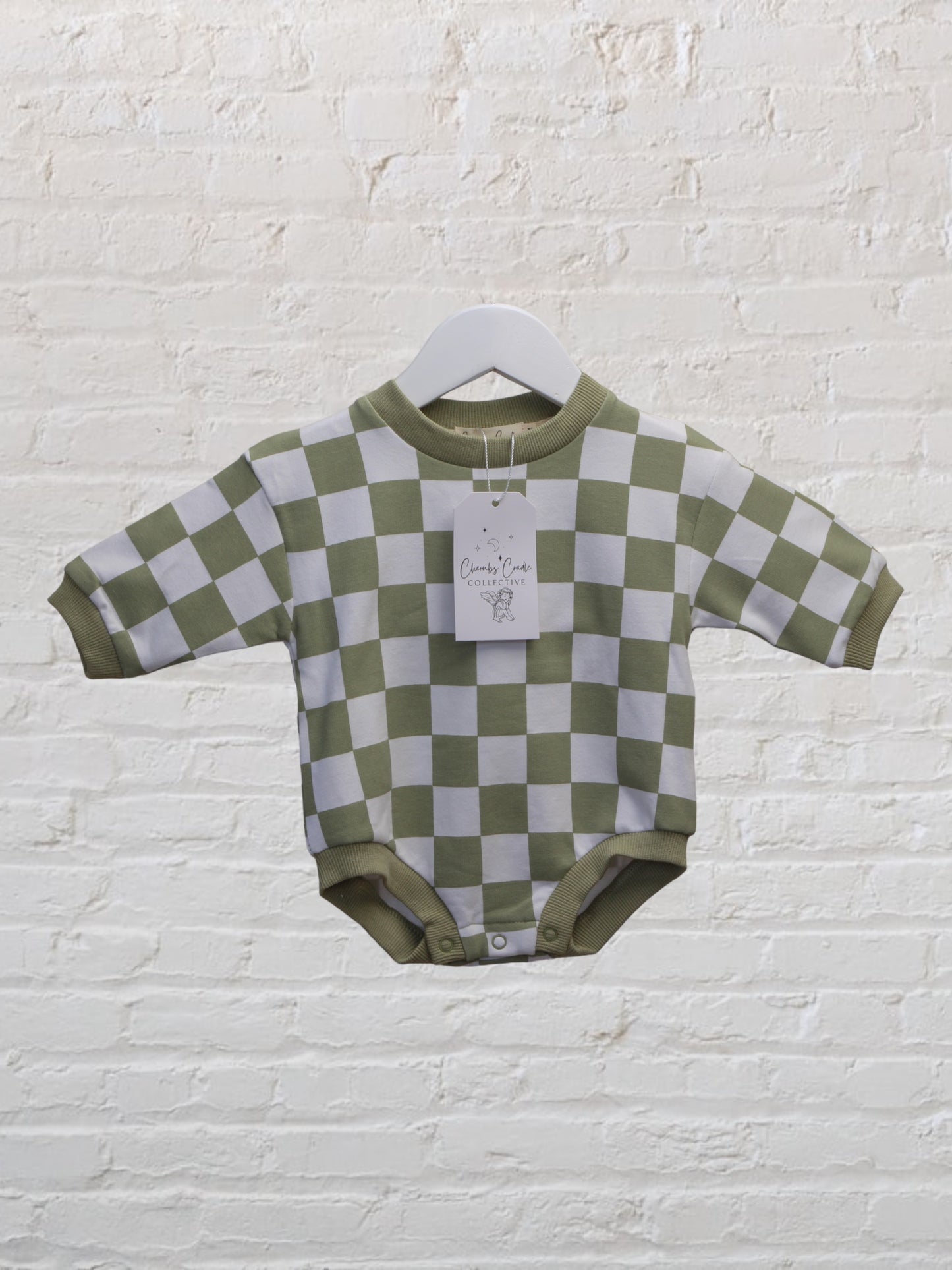 Olive Checkered Organic Cotton Romper