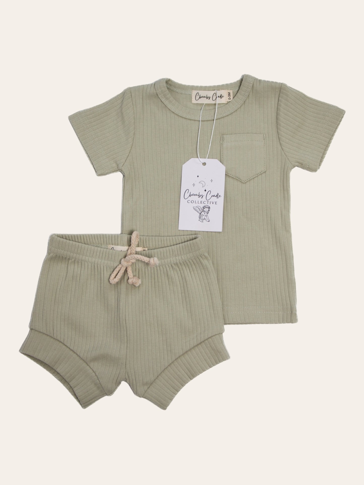 Pistachio Ribbed Organic Cotton T Shirt & Short Set