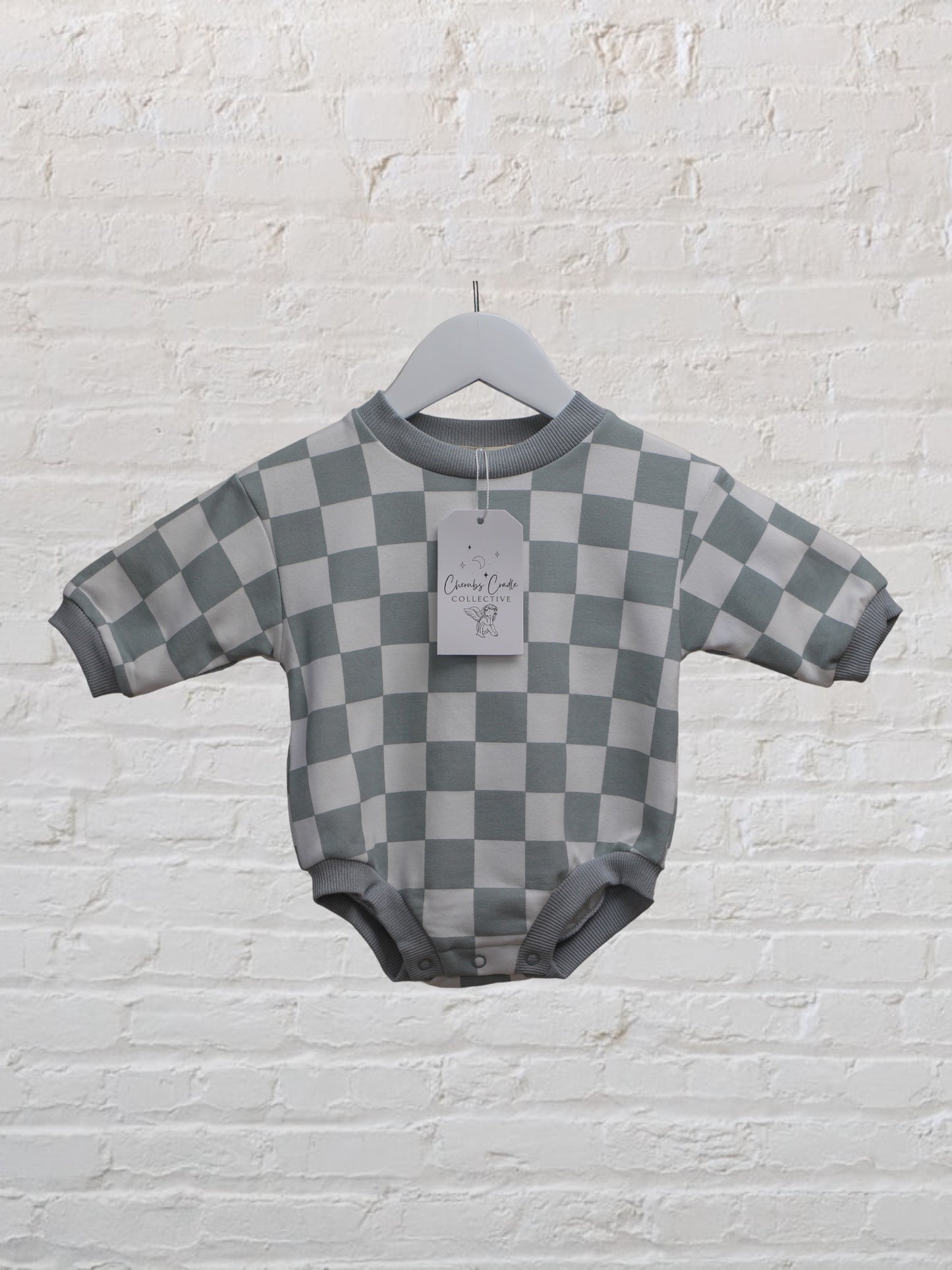 Stone Checkered Organic Cotton Romper