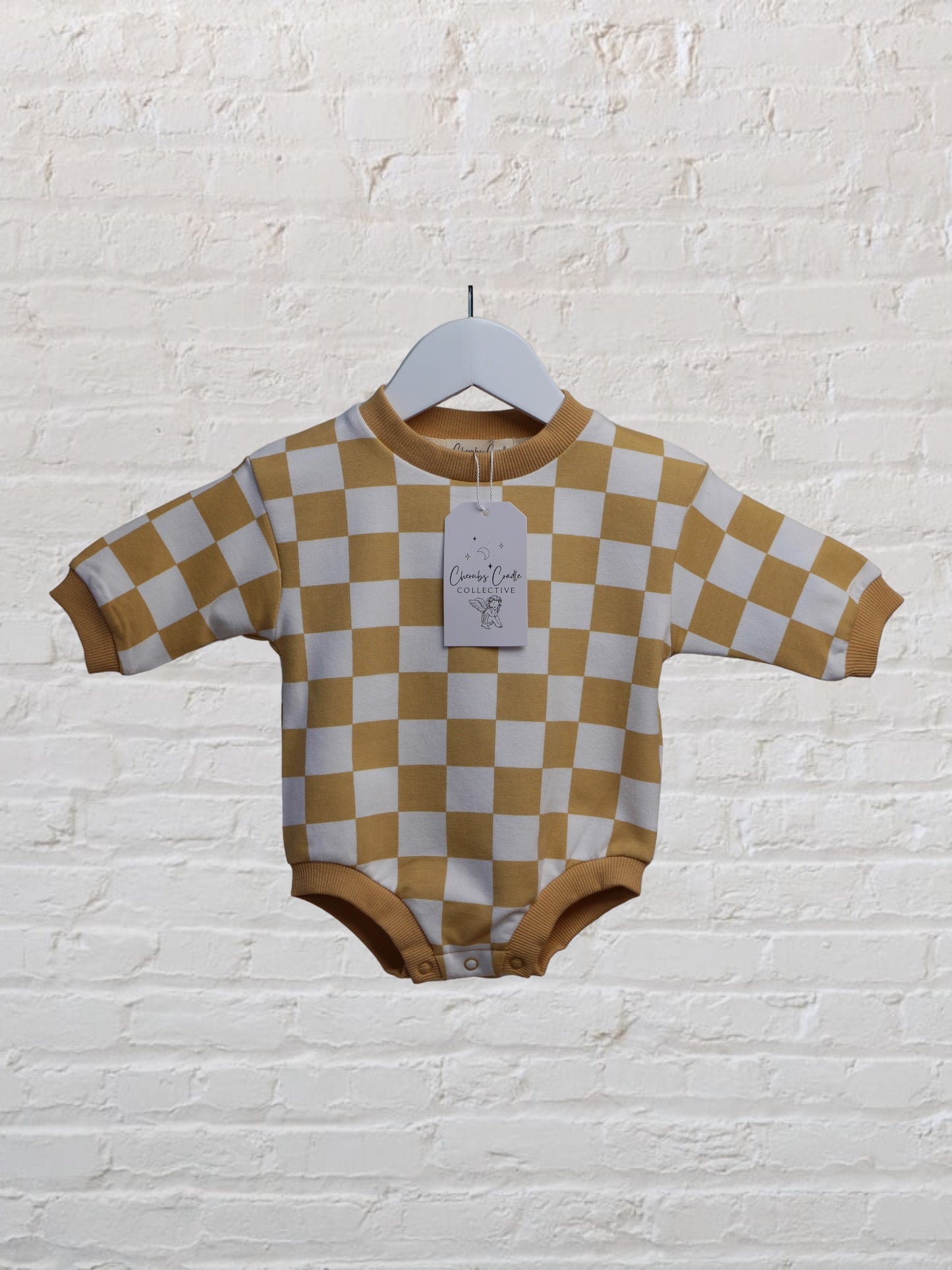 Mustard Checkered Organic Cotton Romper