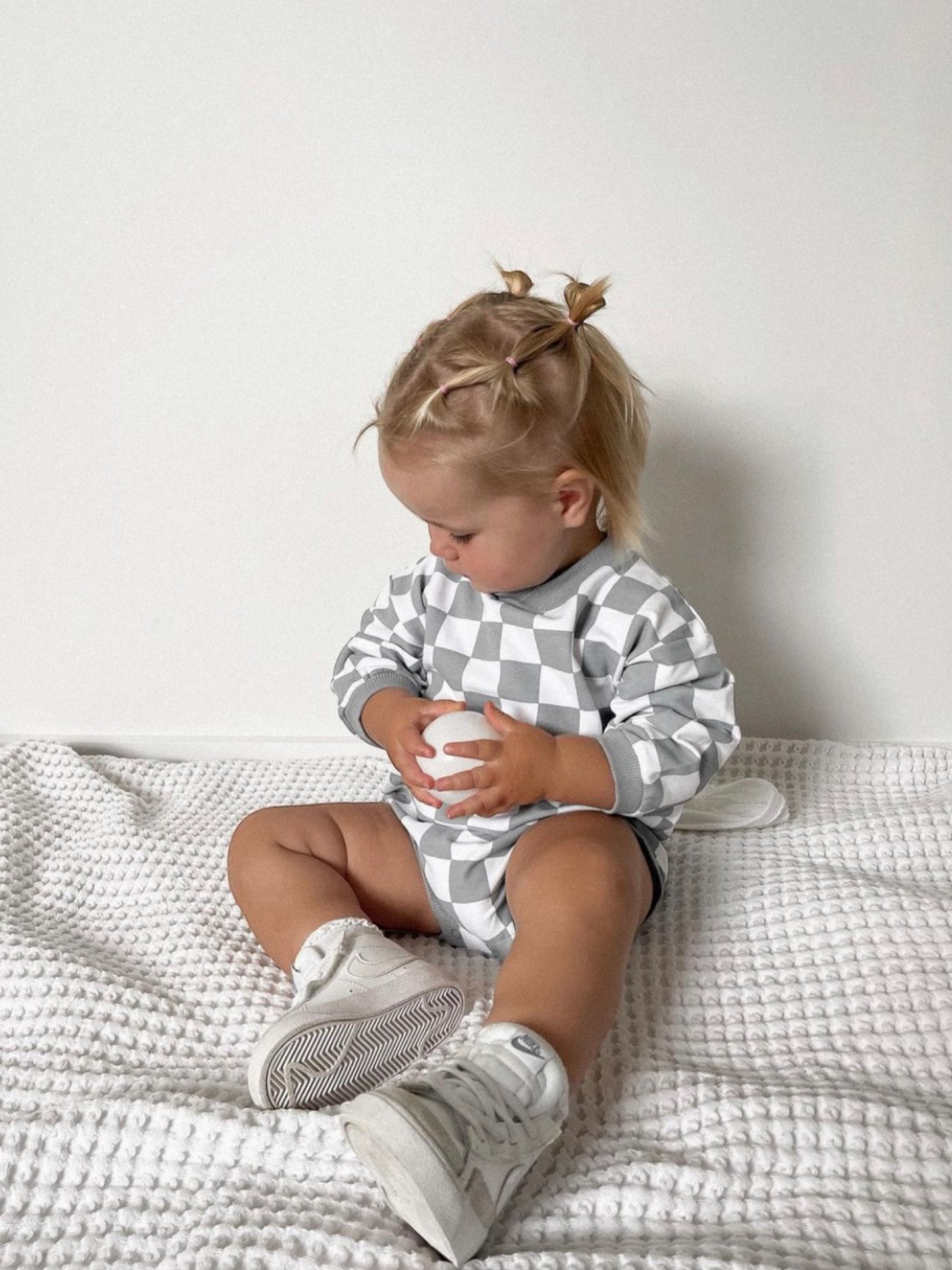 Stone Checkered Organic Cotton Romper