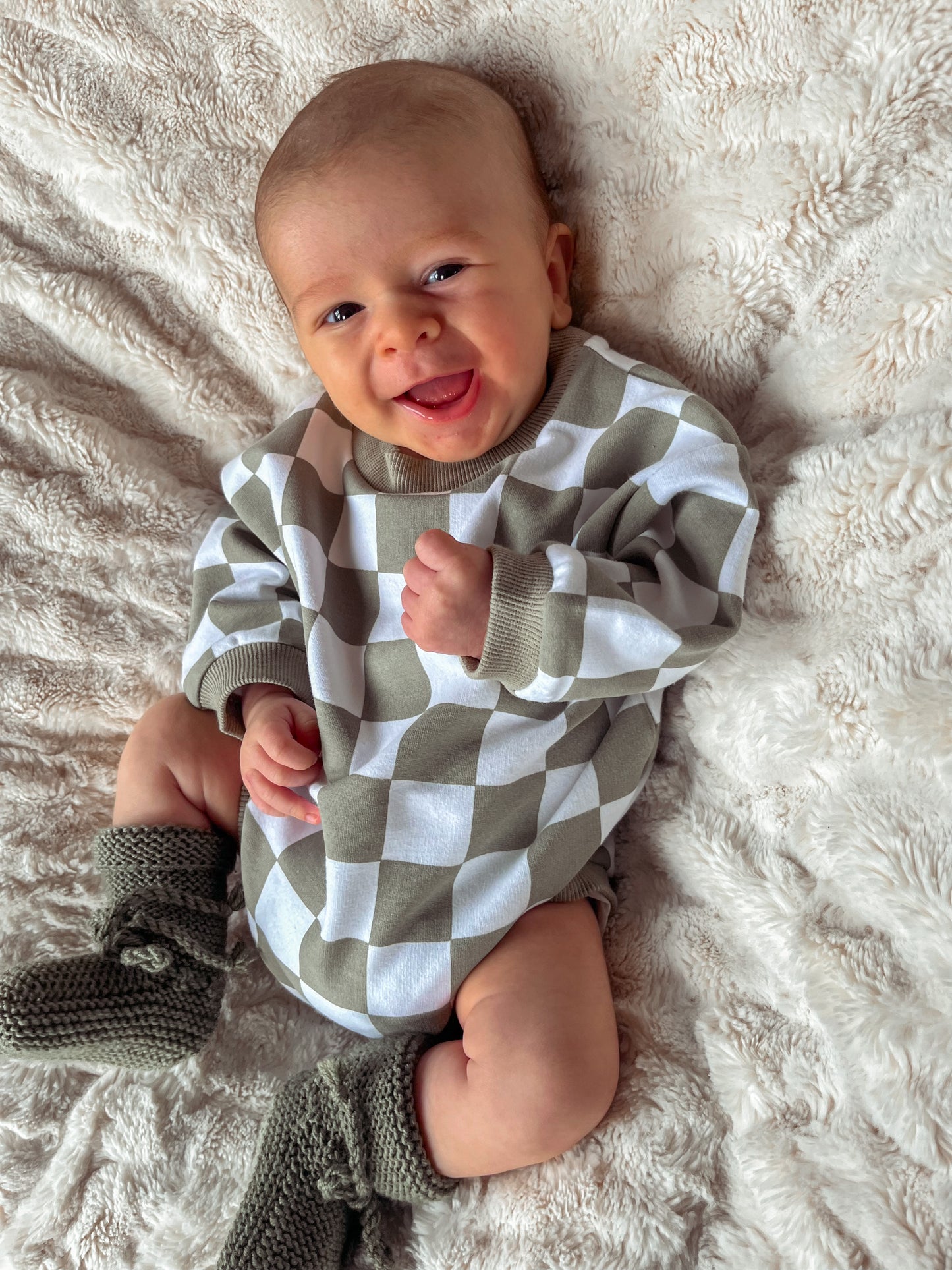 Olive Checkered Organic Cotton Romper